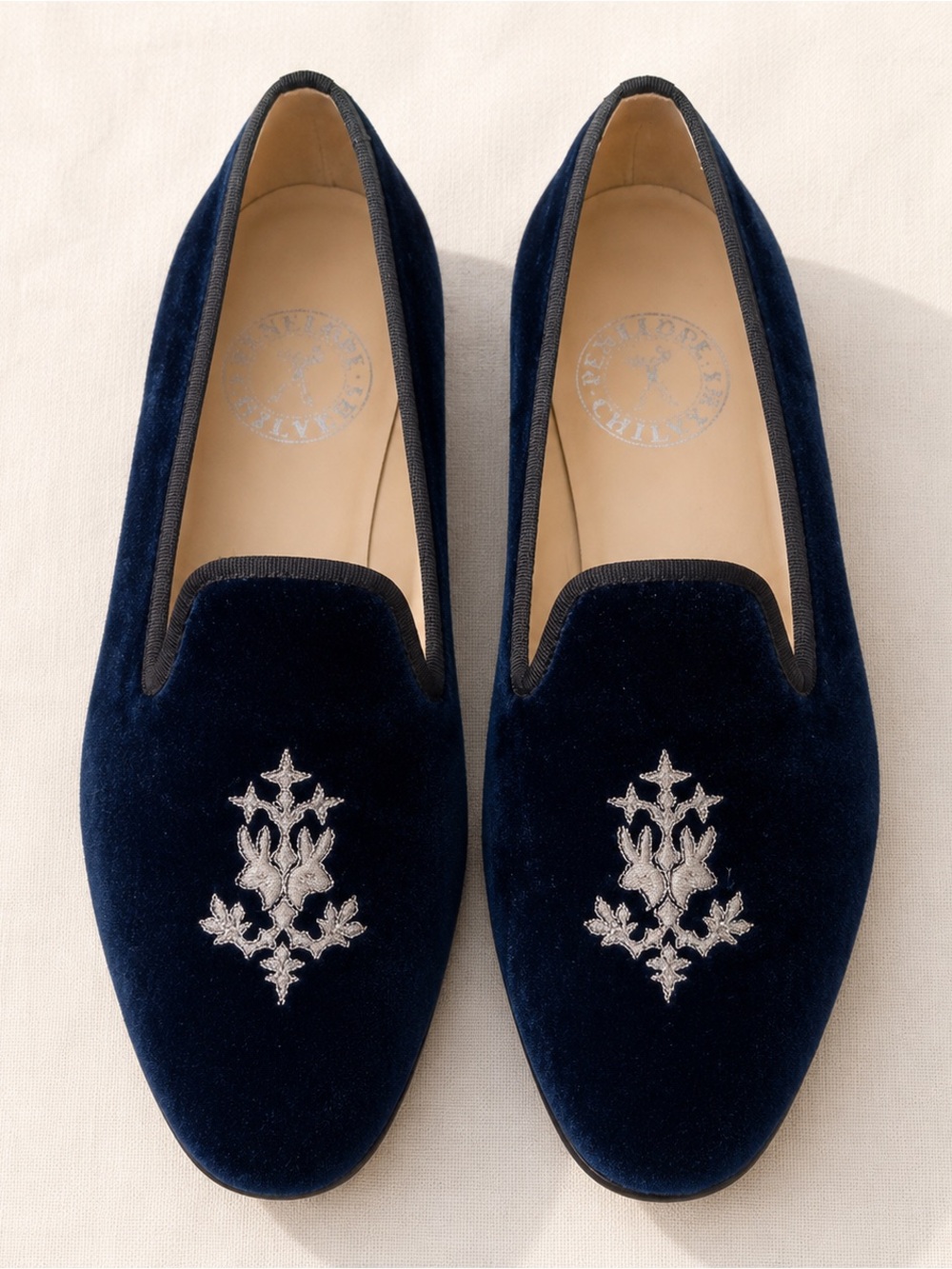 Penelope Chilvers Navy Velvet Embroidered Loafers EU 40 US 9